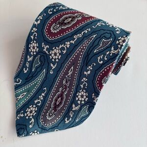 Hardy Amies Tie Paisley Silk Savile Row London Blue, Green, Red, Brown, Taupe
